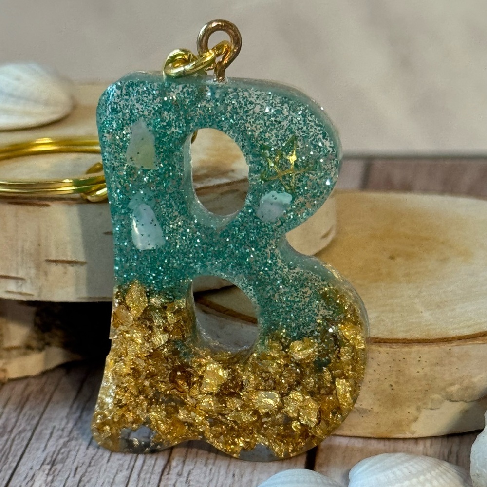 Letter B Resin with Gold Foil
And Glittering Blue Handcrafted newly made.